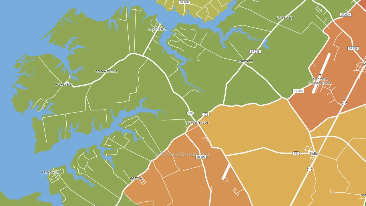 Pungoteague, VA Map of Drug-Related Crime Rates