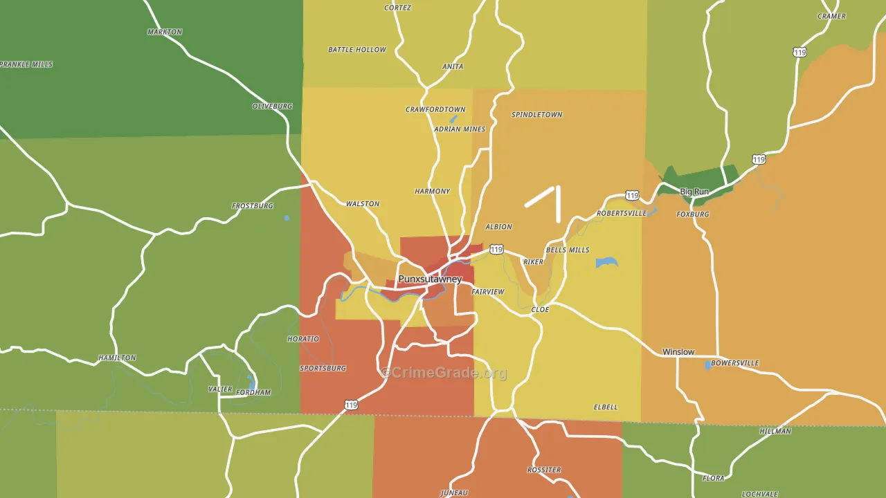 Punxsutawney, PA Map of Drug-Related Crime Rates