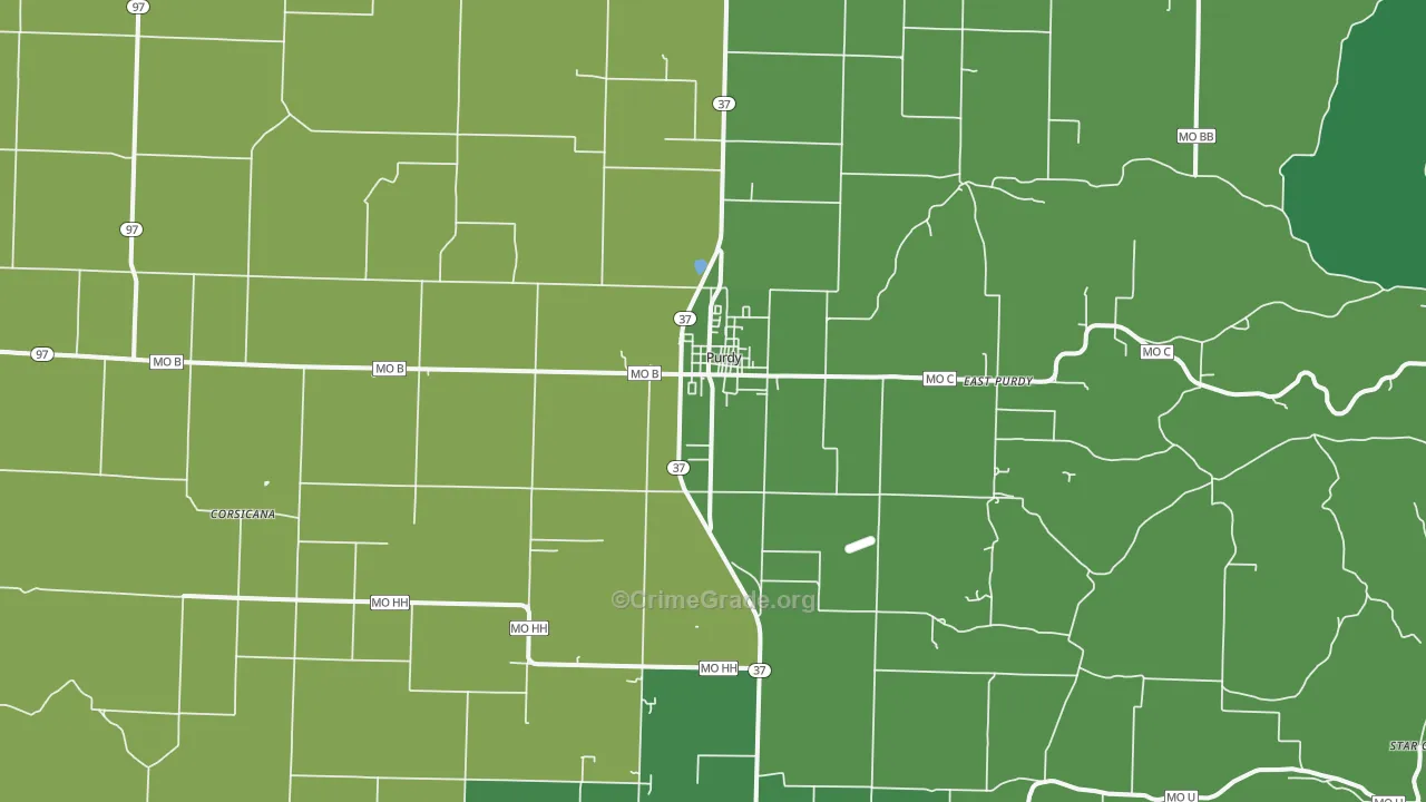 Purdy, MO Map of Drug-Related Crime Rates