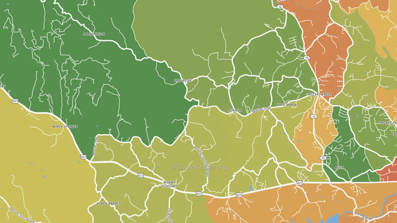 Purlear, NC Map of Drug-Related Crime Rates