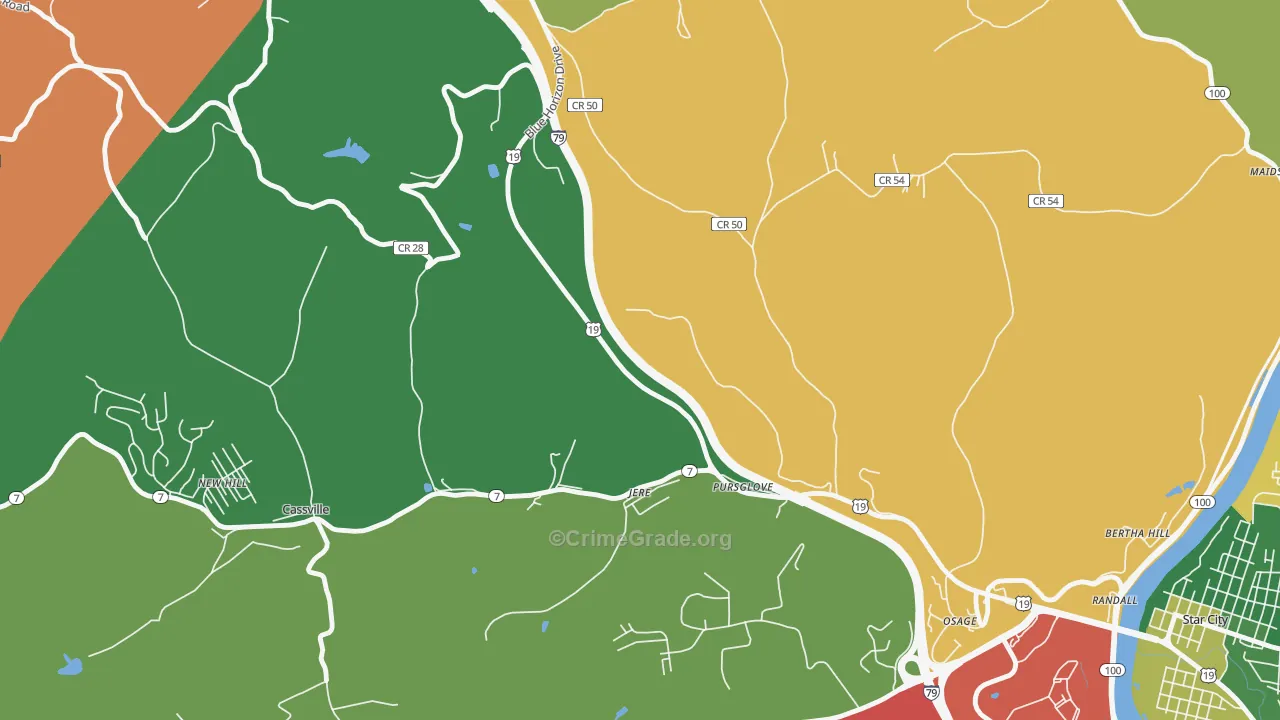 Pursglove, WV Map of Drug-Related Crime Rates