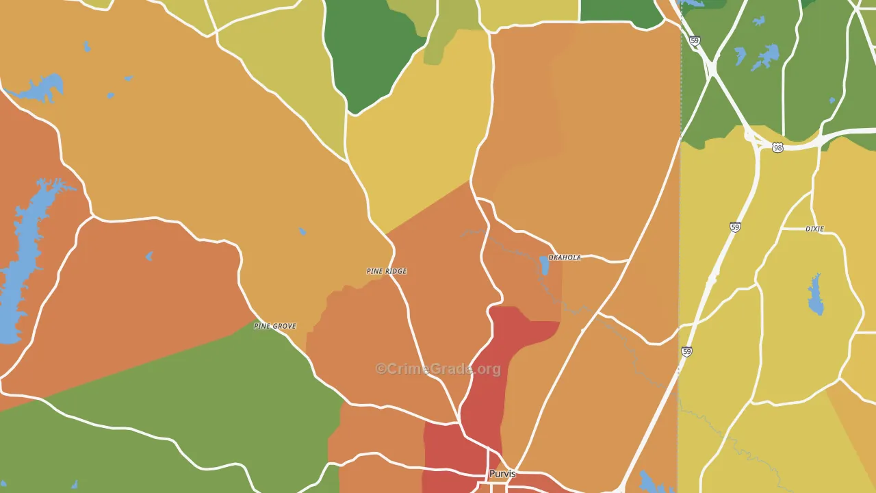 Purvis, MS Map of Drug-Related Crime Rates