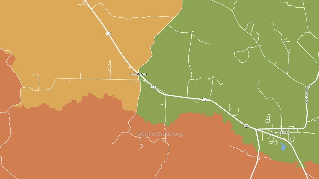 Pushmataha, AL Map of Drug-Related Crime Rates