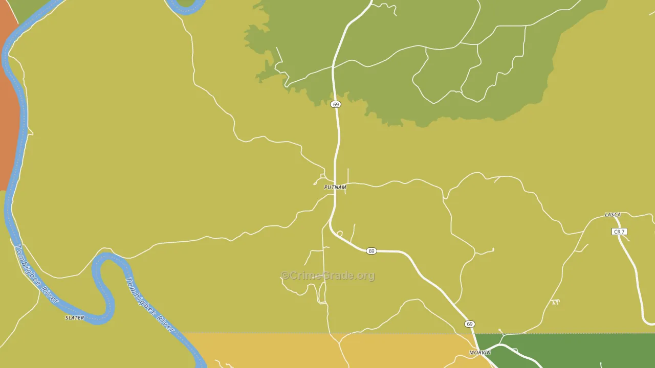 Putnam, AL Map of Drug-Related Crime Rates