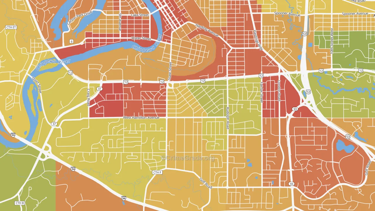 Putnam Heights, Eau Claire, WI Map of Drug-Related Crime Rates