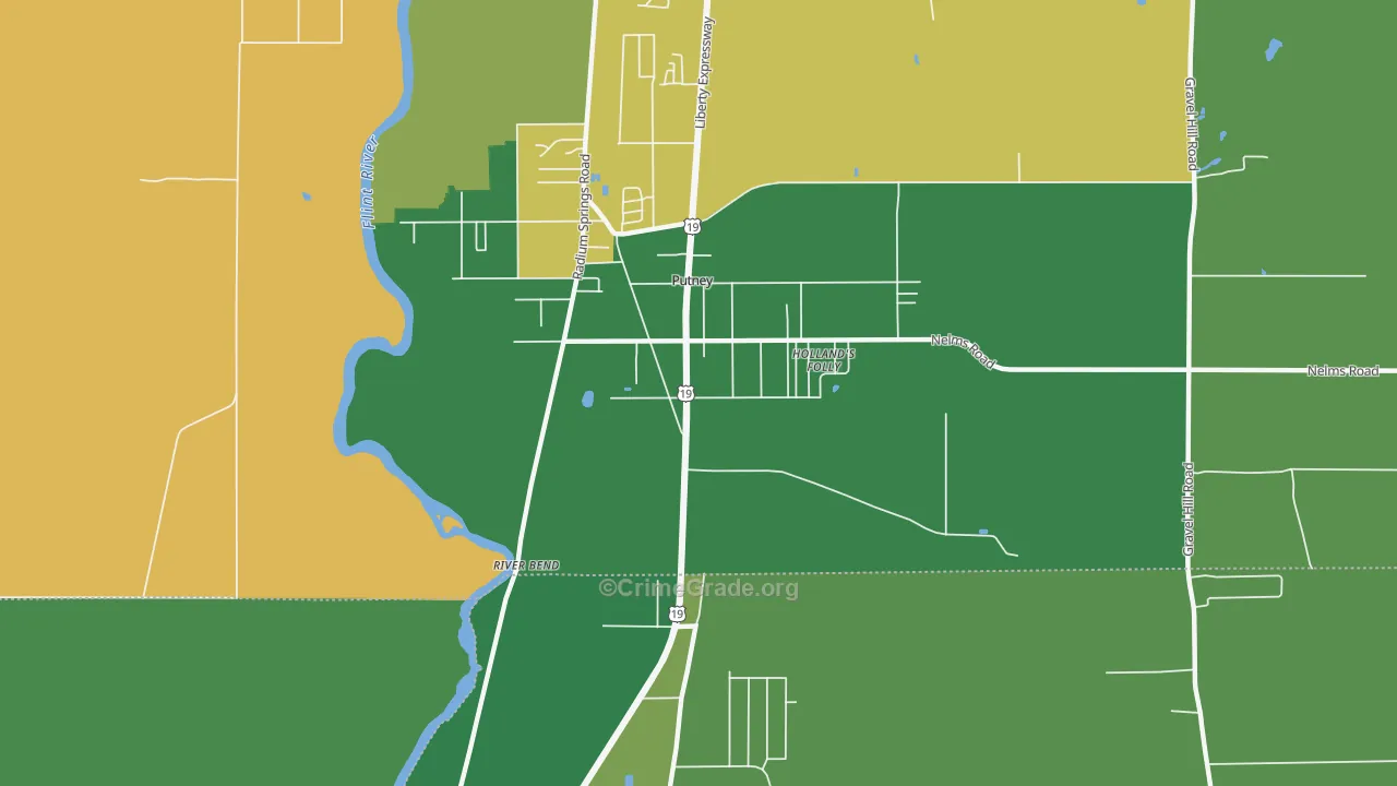 Putney, GA Map of Drug-Related Crime Rates
