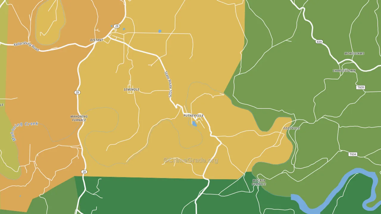 Putneyville, PA Map of Drug-Related Crime Rates