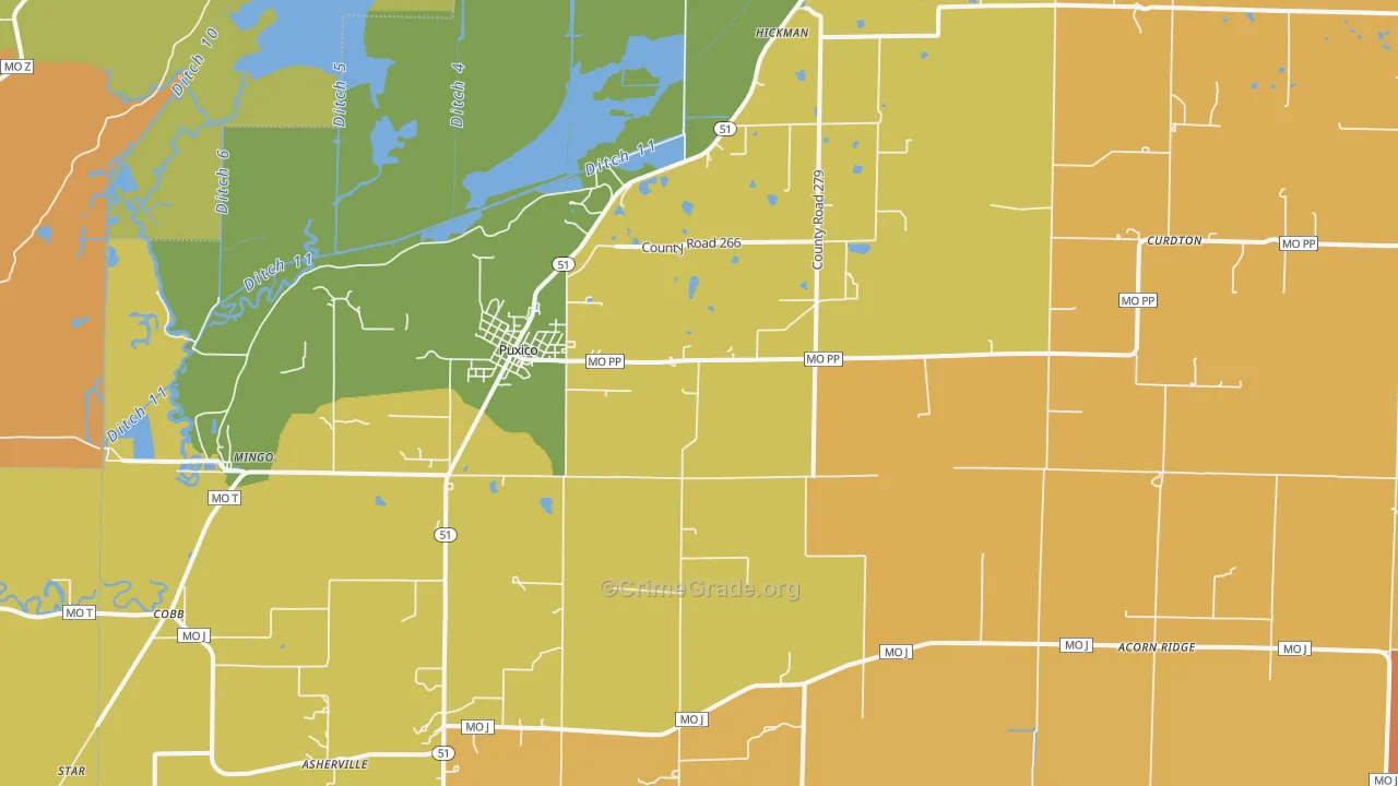 Puxico, MO Map of Drug-Related Crime Rates
