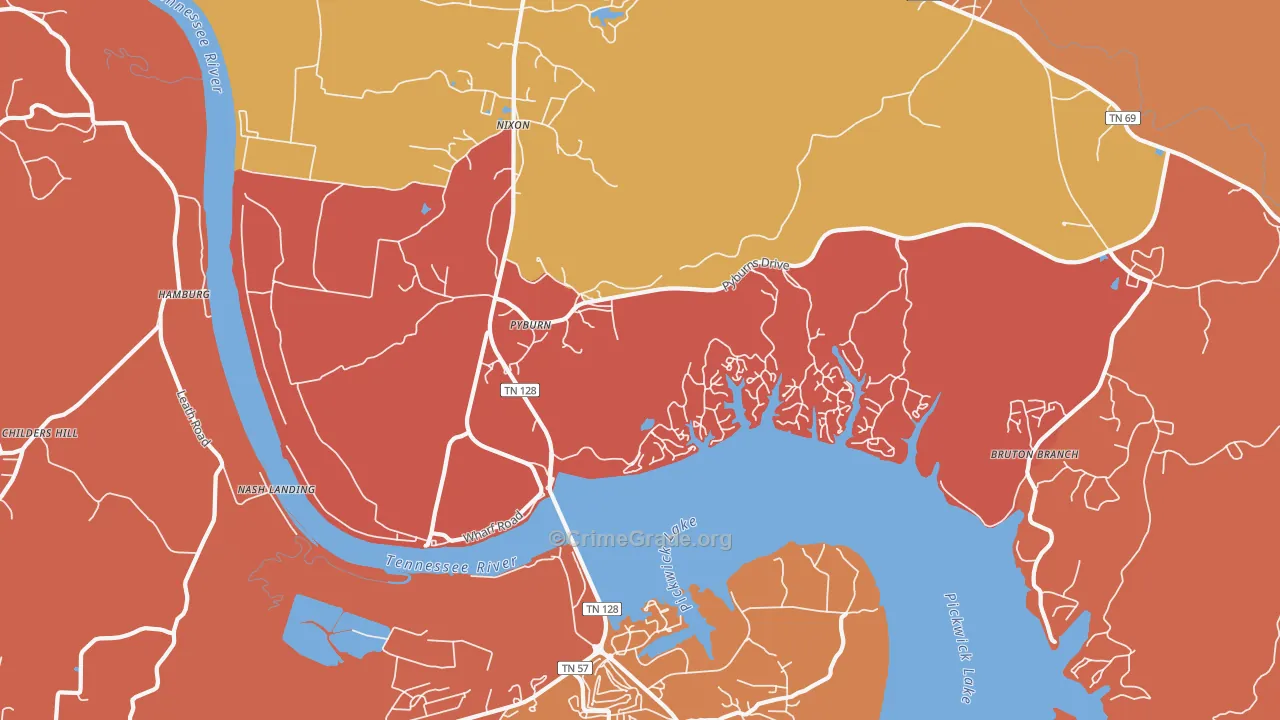 Pyburns, TN Map of Drug-Related Crime Rates