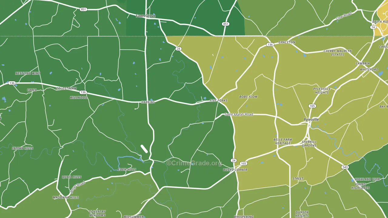 Pylesville, MD Map of Drug-Related Crime Rates