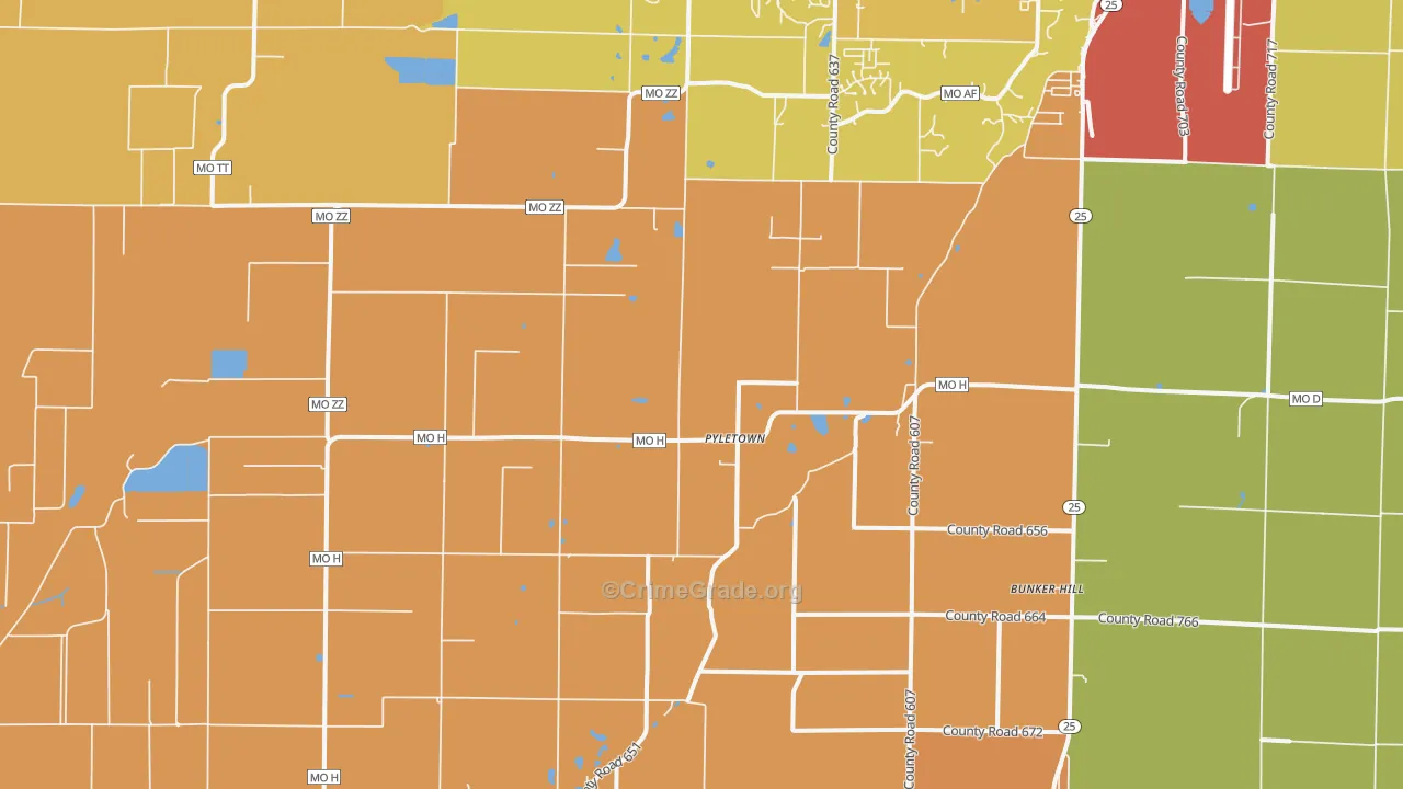 Pyletown, MO Map of Drug-Related Crime Rates