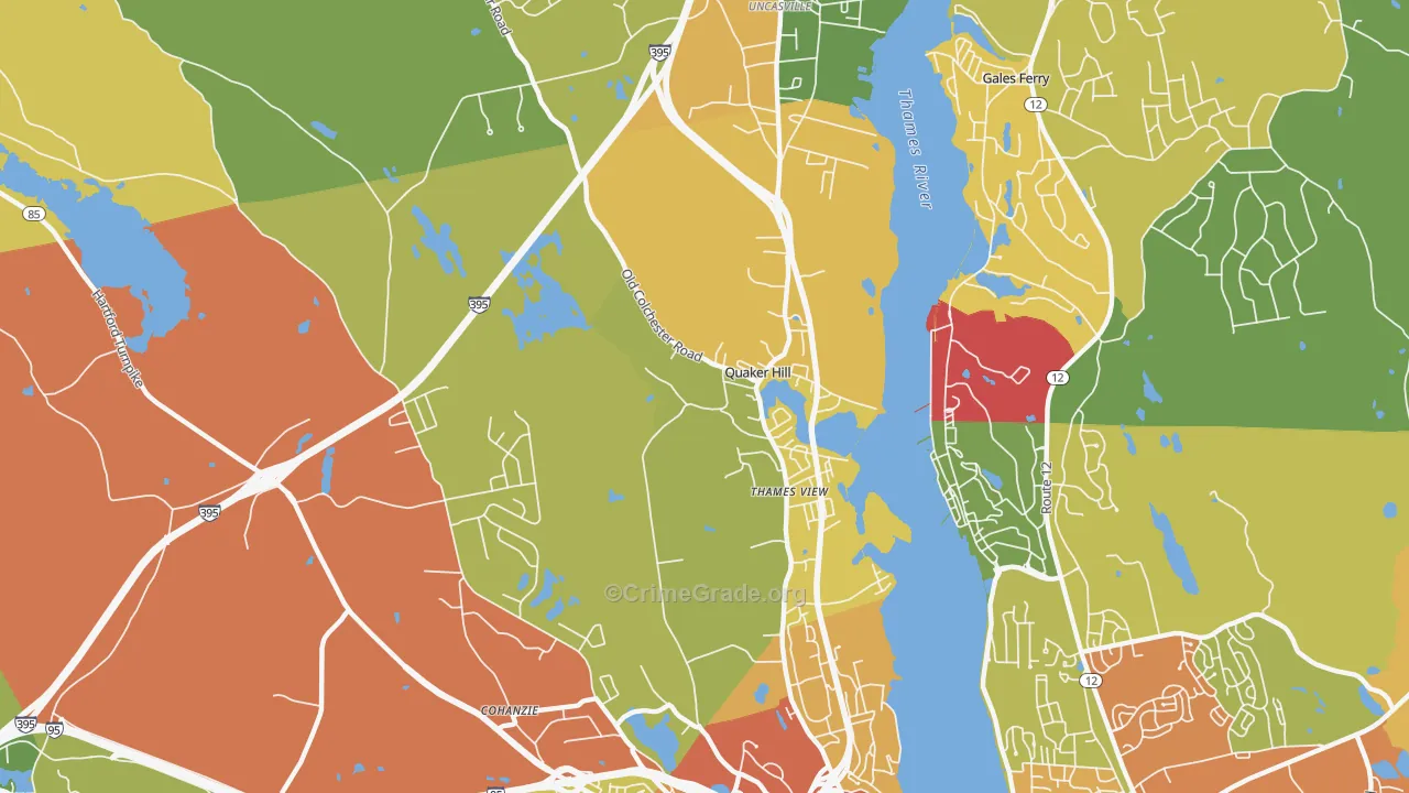 Quaker Hill, CT Map of Drug-Related Crime Rates