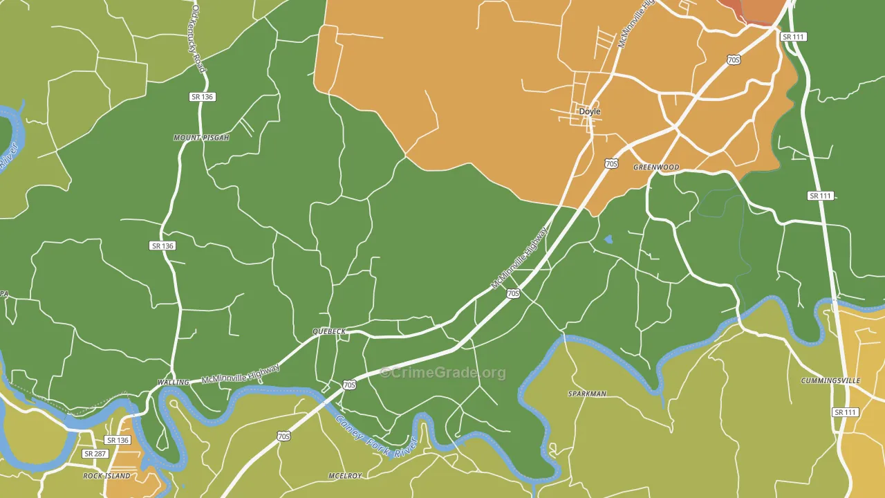 Quebeck, TN Map of Drug-Related Crime Rates