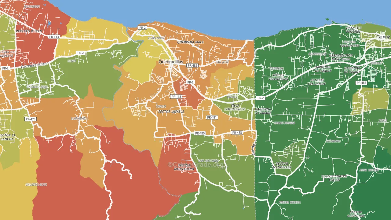 Quebradillas Municipio, PR Map of Drug-Related Crime Rates