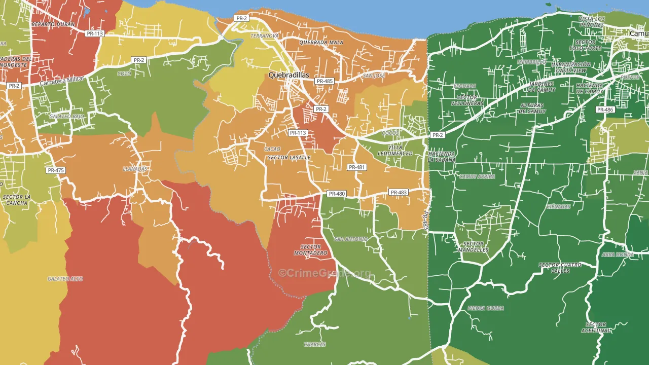 Quebradillas, PR Map of Drug-Related Crime Rates