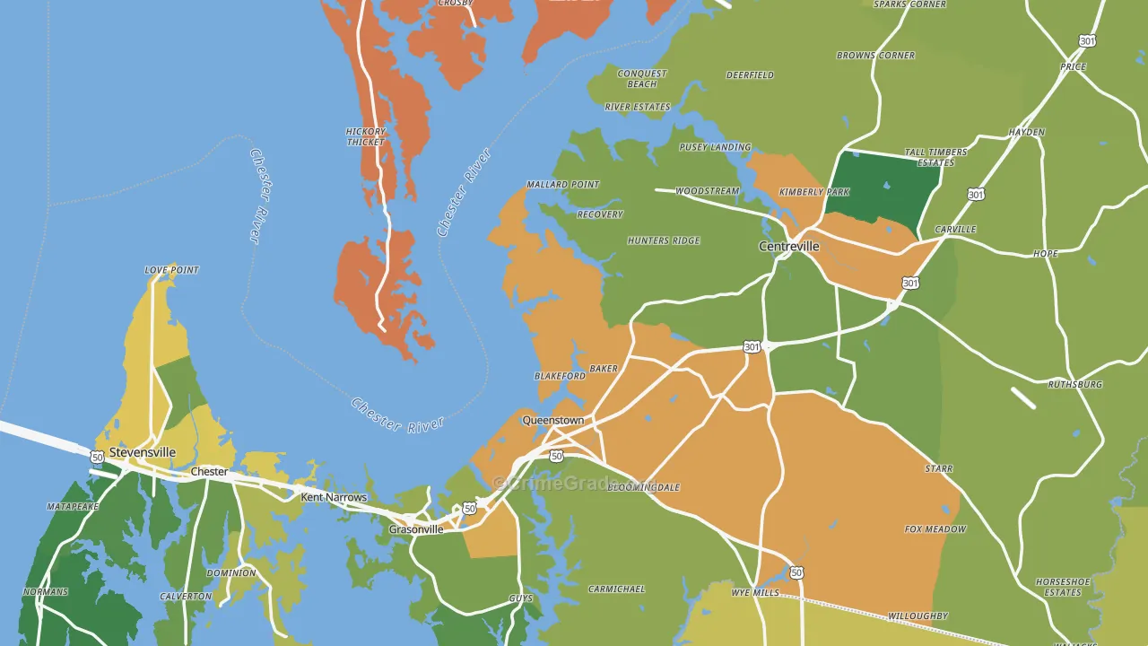 Queen Anne's County, MD Map of Drug-Related Crime Rates