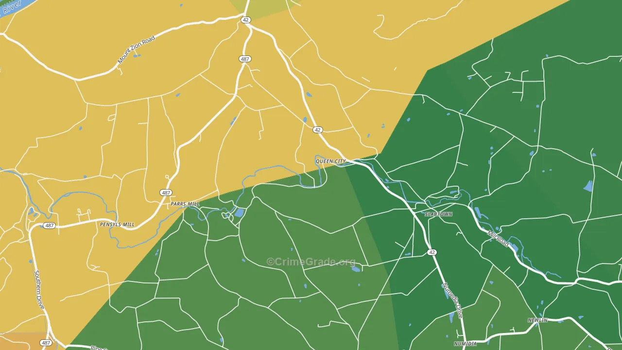 Queen City, PA Map of Drug-Related Crime Rates