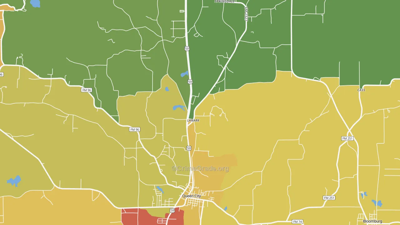 Queen City, TX Map of Drug-Related Crime Rates