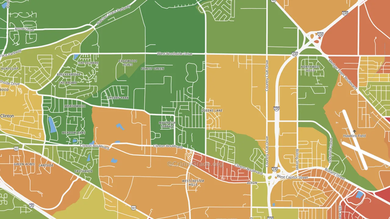 Queens-Magnolia Terrace, Jackson, MS Map of Drug-Related Crime Rates