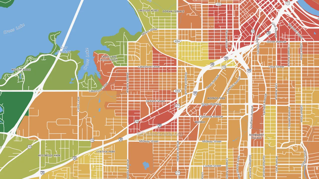 Queensborough, Shreveport, LA Map of Drug-Related Crime Rates