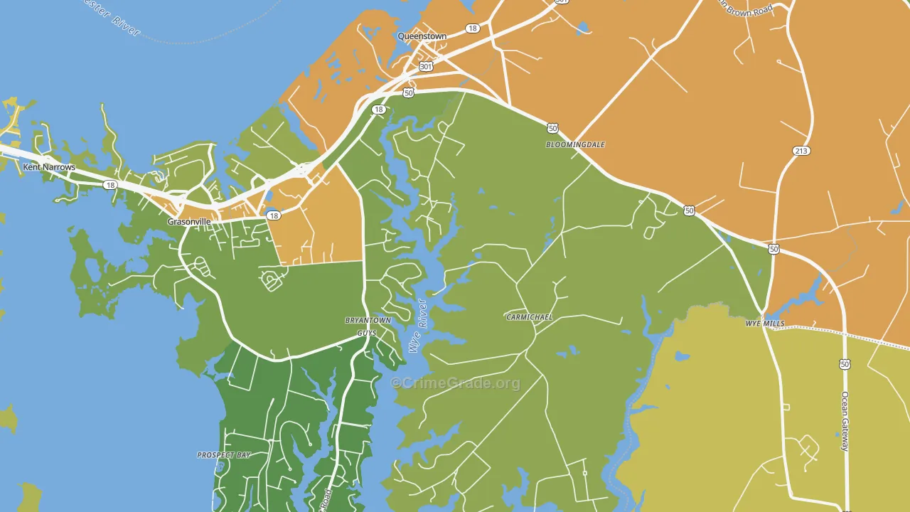 Queenstown, MD Map of Drug-Related Crime Rates