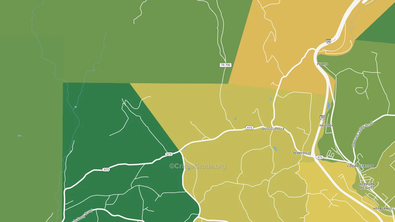 Quiggleville, PA Map of Drug-Related Crime Rates