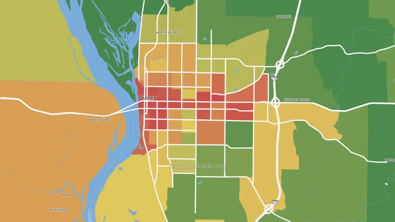 Quincy, IL Map of Drug-Related Crime Rates