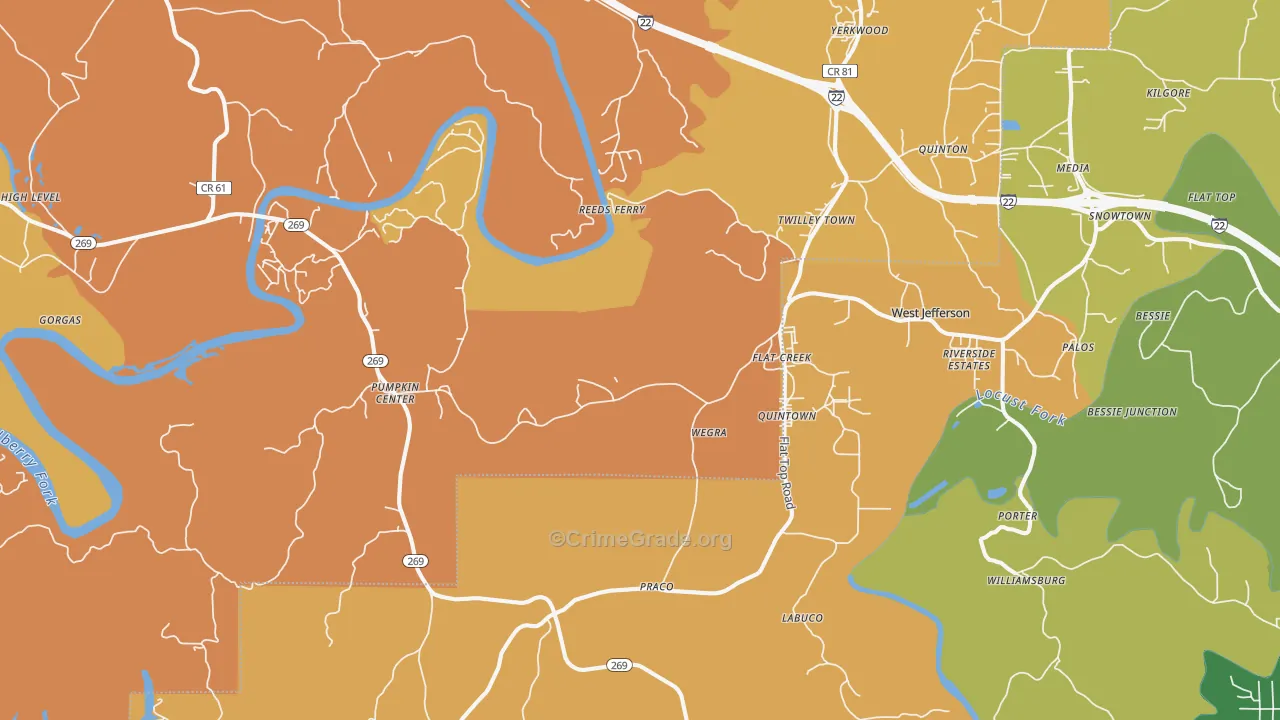 Quinton, AL Map of Drug-Related Crime Rates
