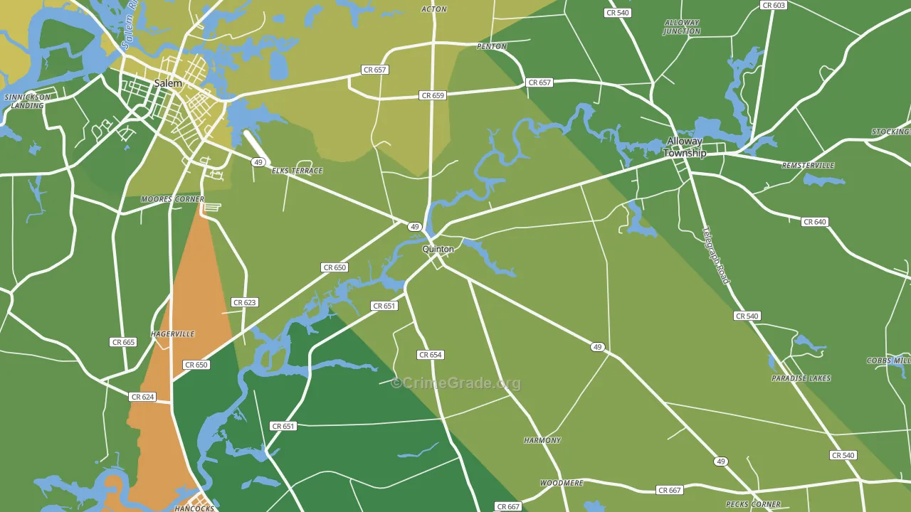 Quinton, NJ Map of Drug-Related Crime Rates
