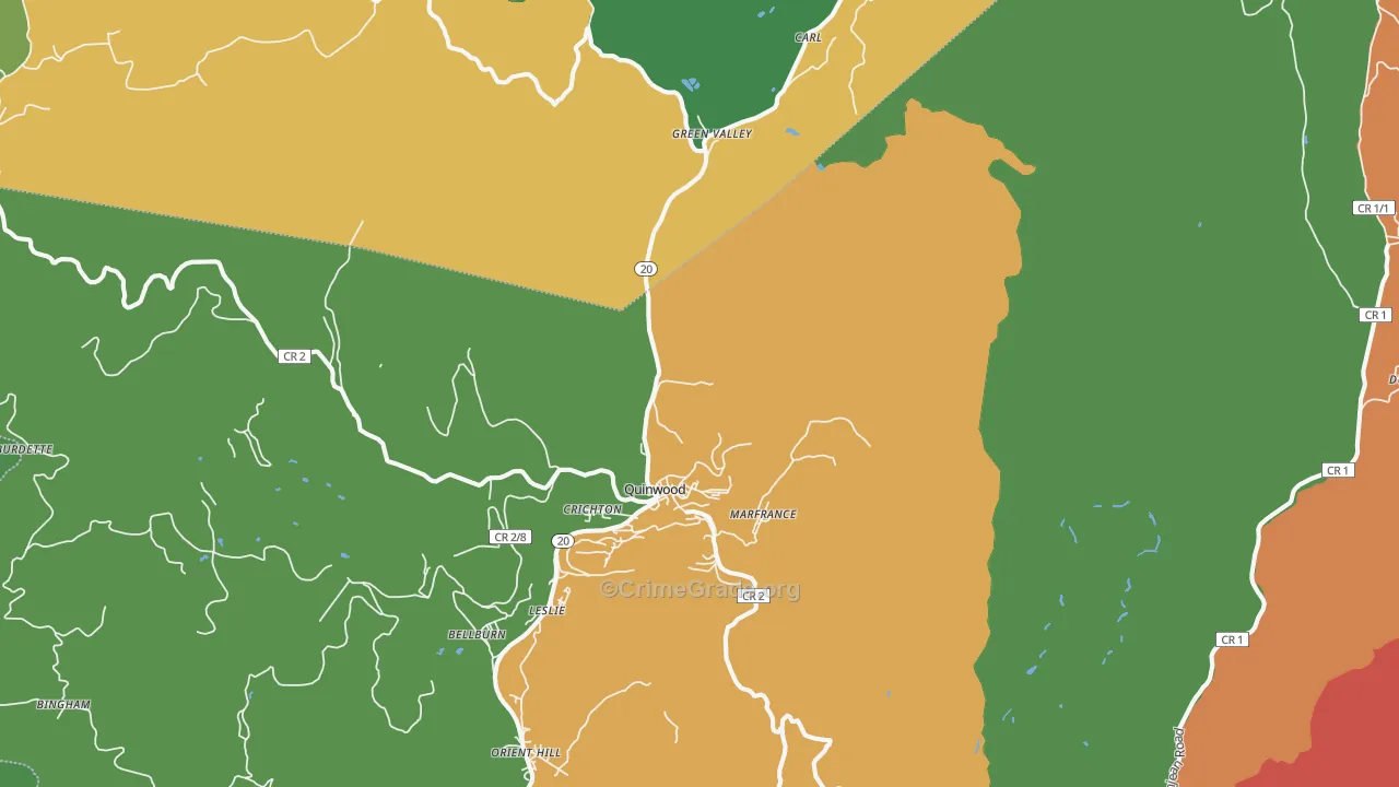 Quinwood, WV Map of Drug-Related Crime Rates
