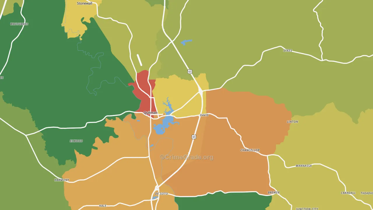 Quitman, MS Map of Drug-Related Crime Rates