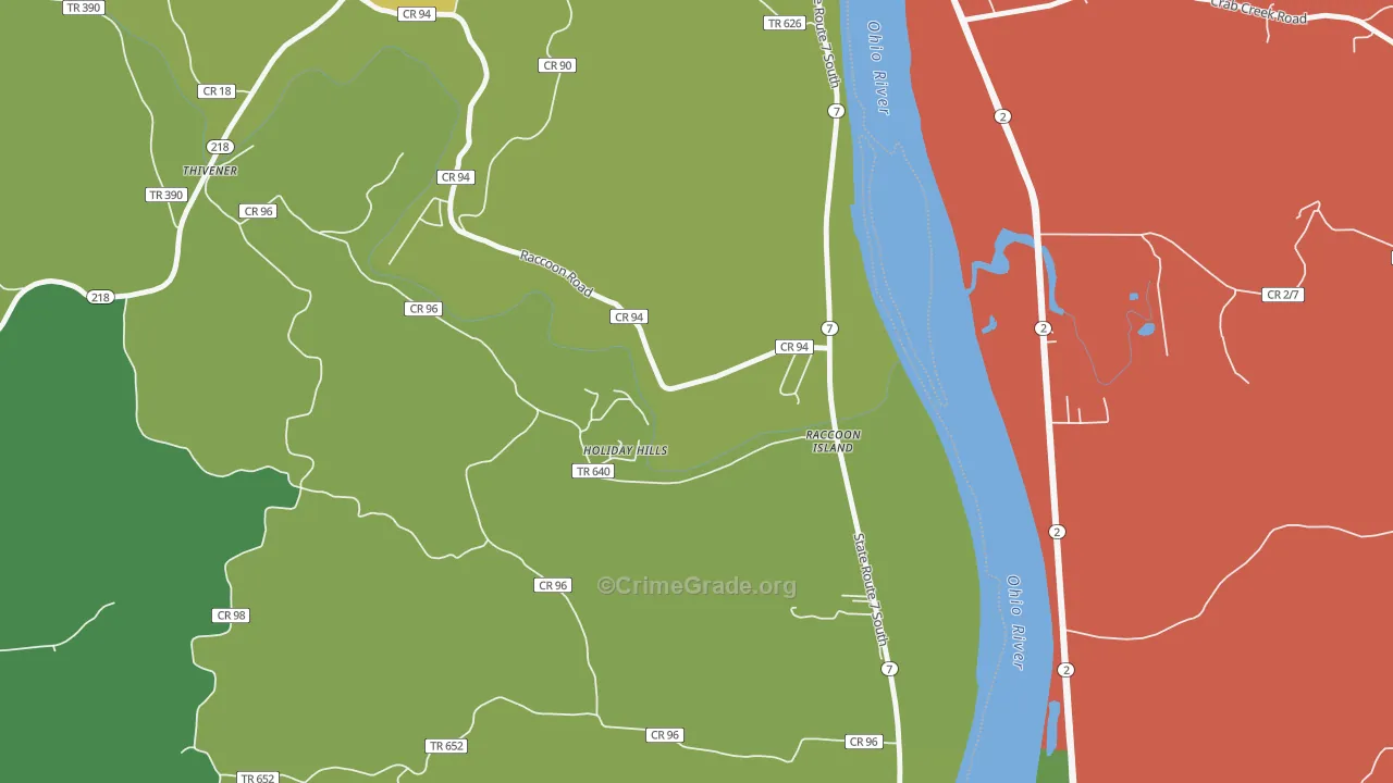 Raccoon Island, OH Map of Drug-Related Crime Rates