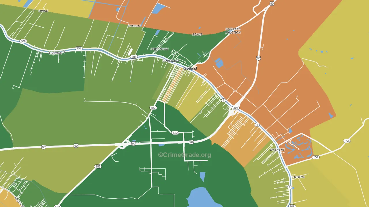 Raceland, LA Map of Drug-Related Crime Rates