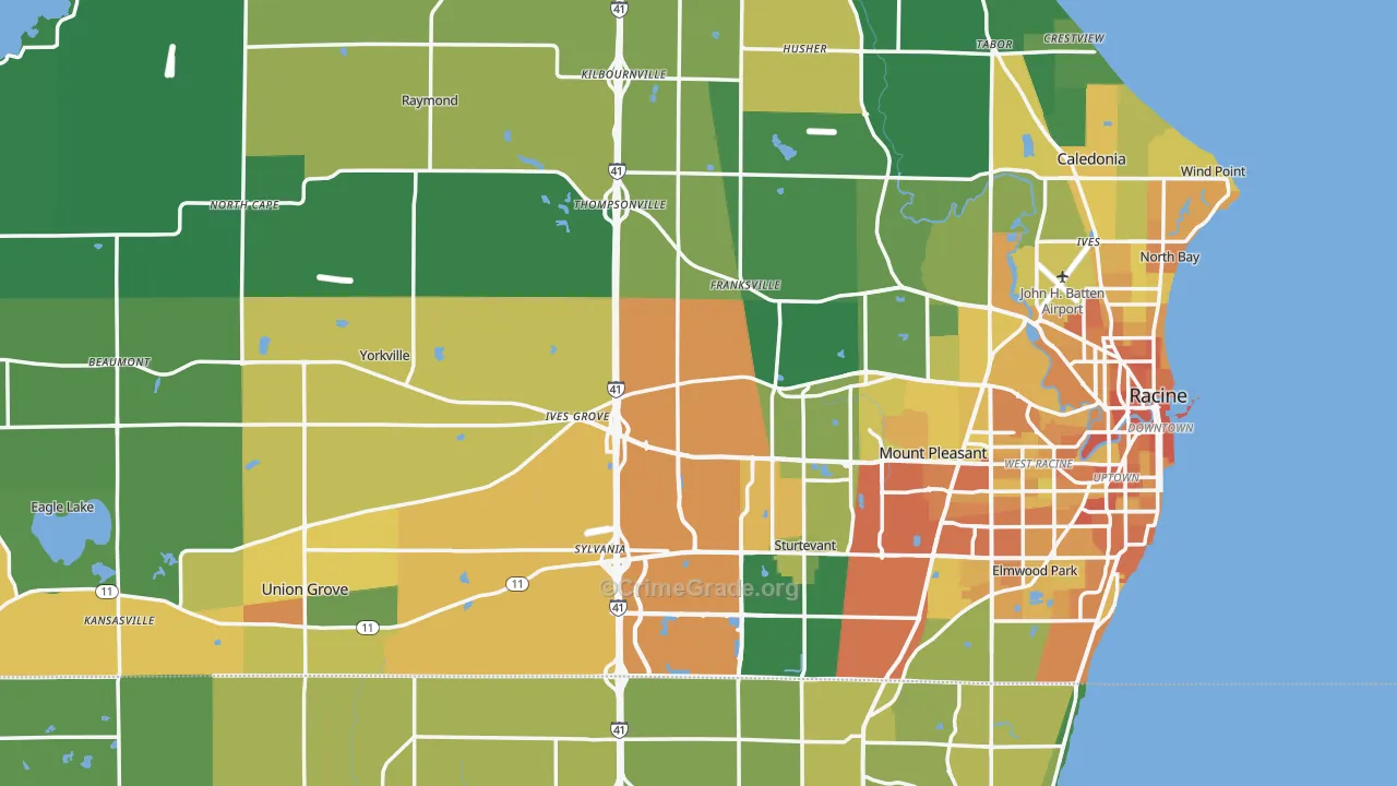 Racine County, WI Map of Drug-Related Crime Rates