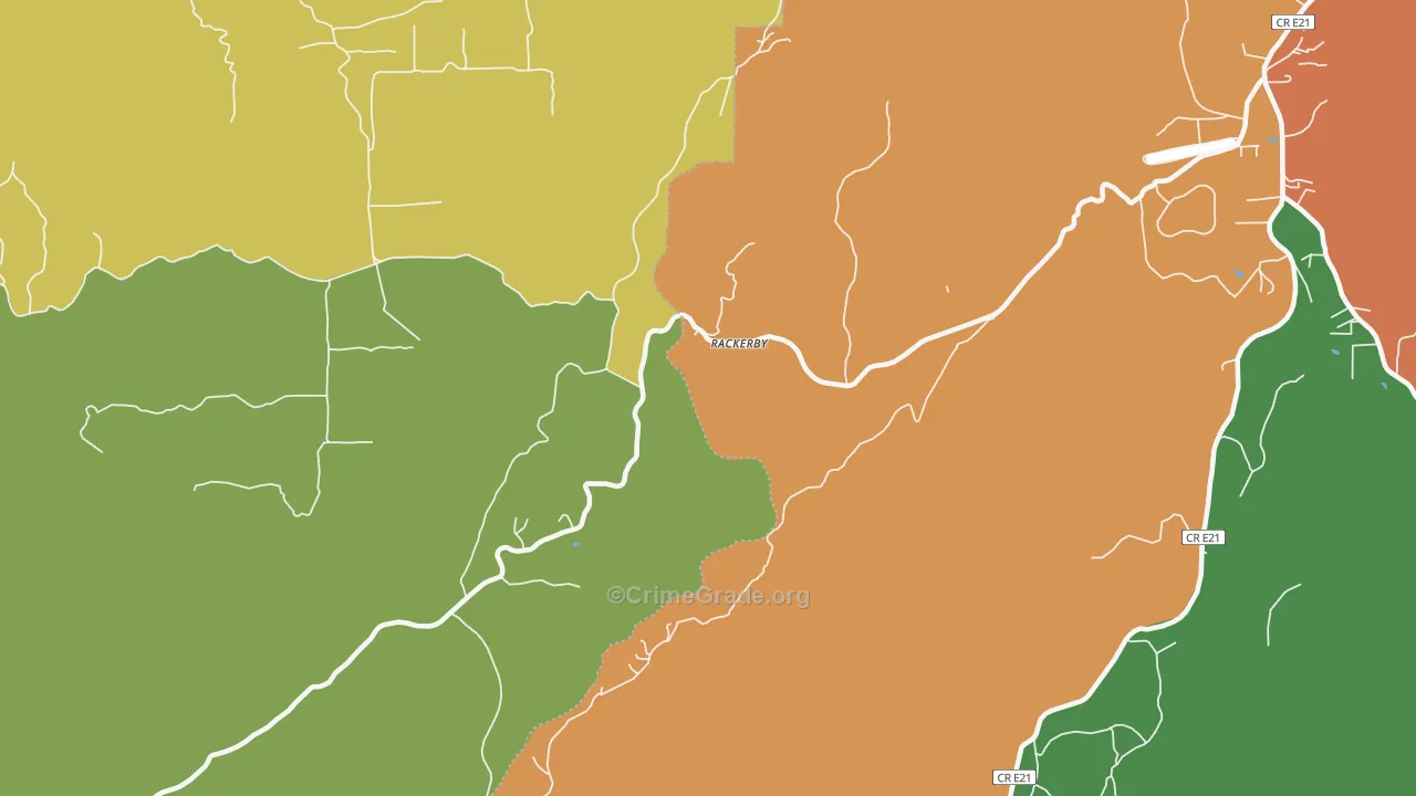 Rackerby, CA Map of Drug-Related Crime Rates