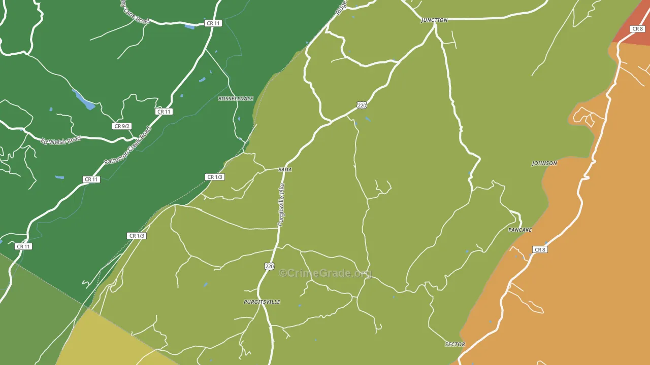 Rada, WV Map of Drug-Related Crime Rates