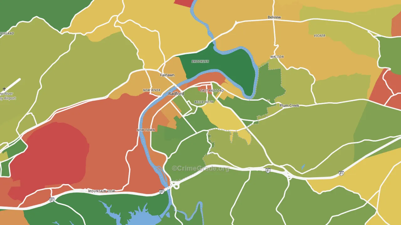 Radford, VA Map of Drug-Related Crime Rates