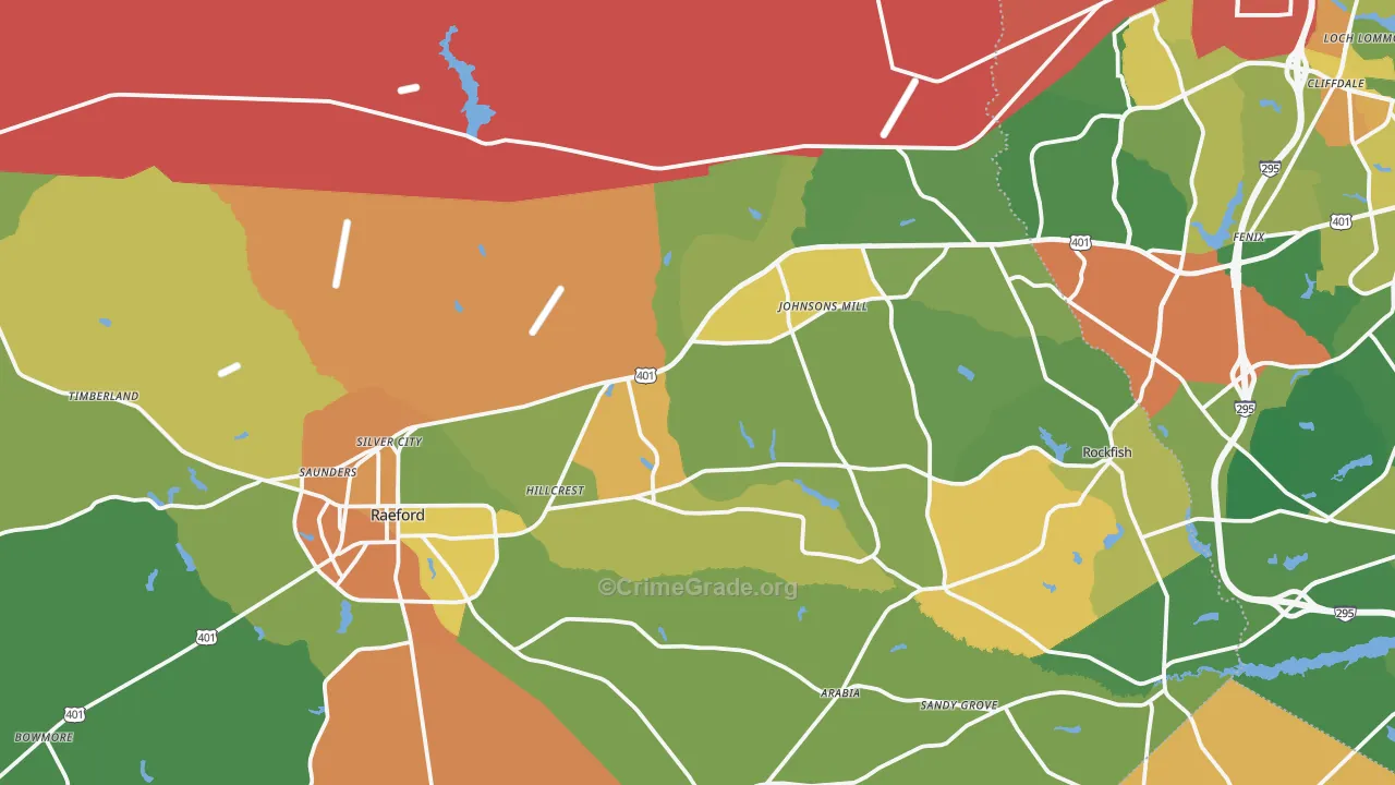 Raeford, NC Map of Drug-Related Crime Rates