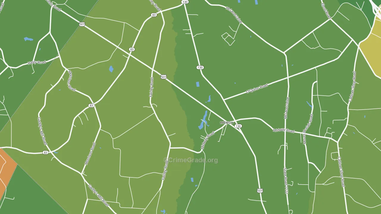 Raemon, NC Map of Drug-Related Crime Rates