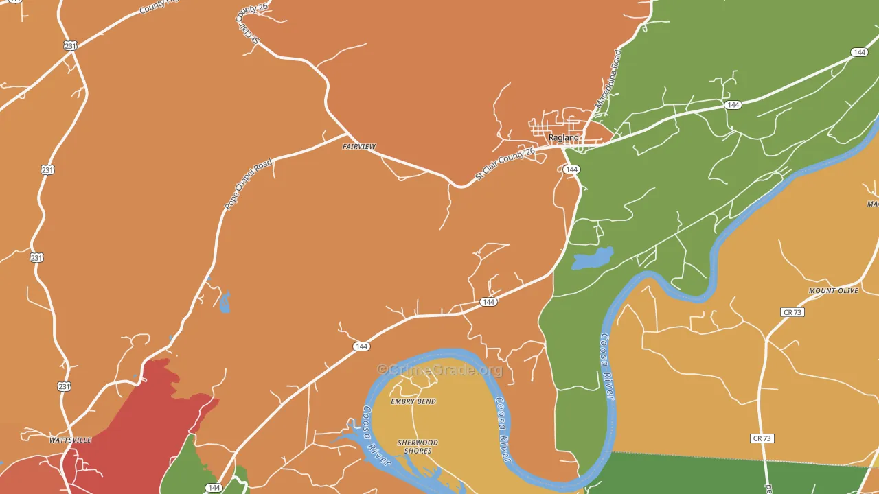 Ragland, AL Map of Drug-Related Crime Rates