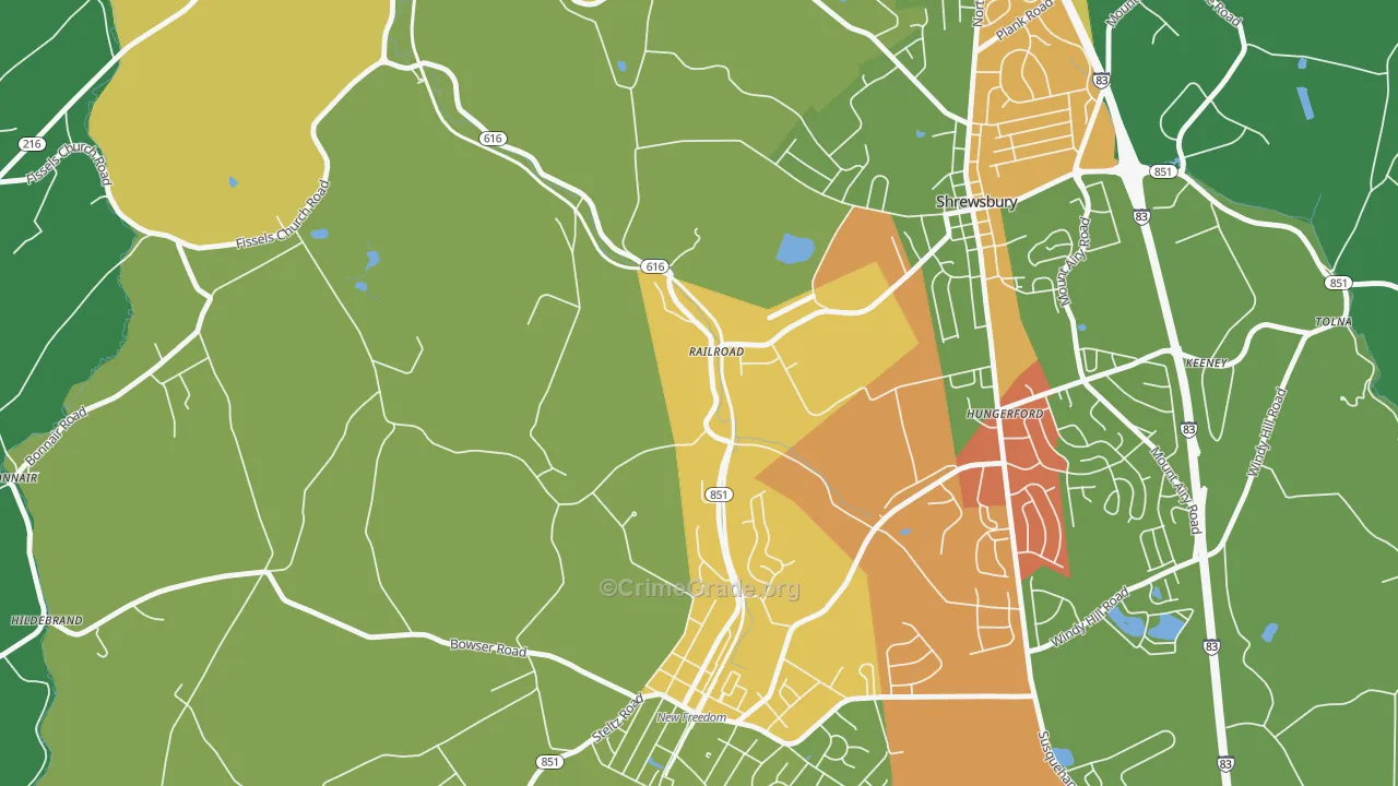 Railroad, PA Map of Drug-Related Crime Rates