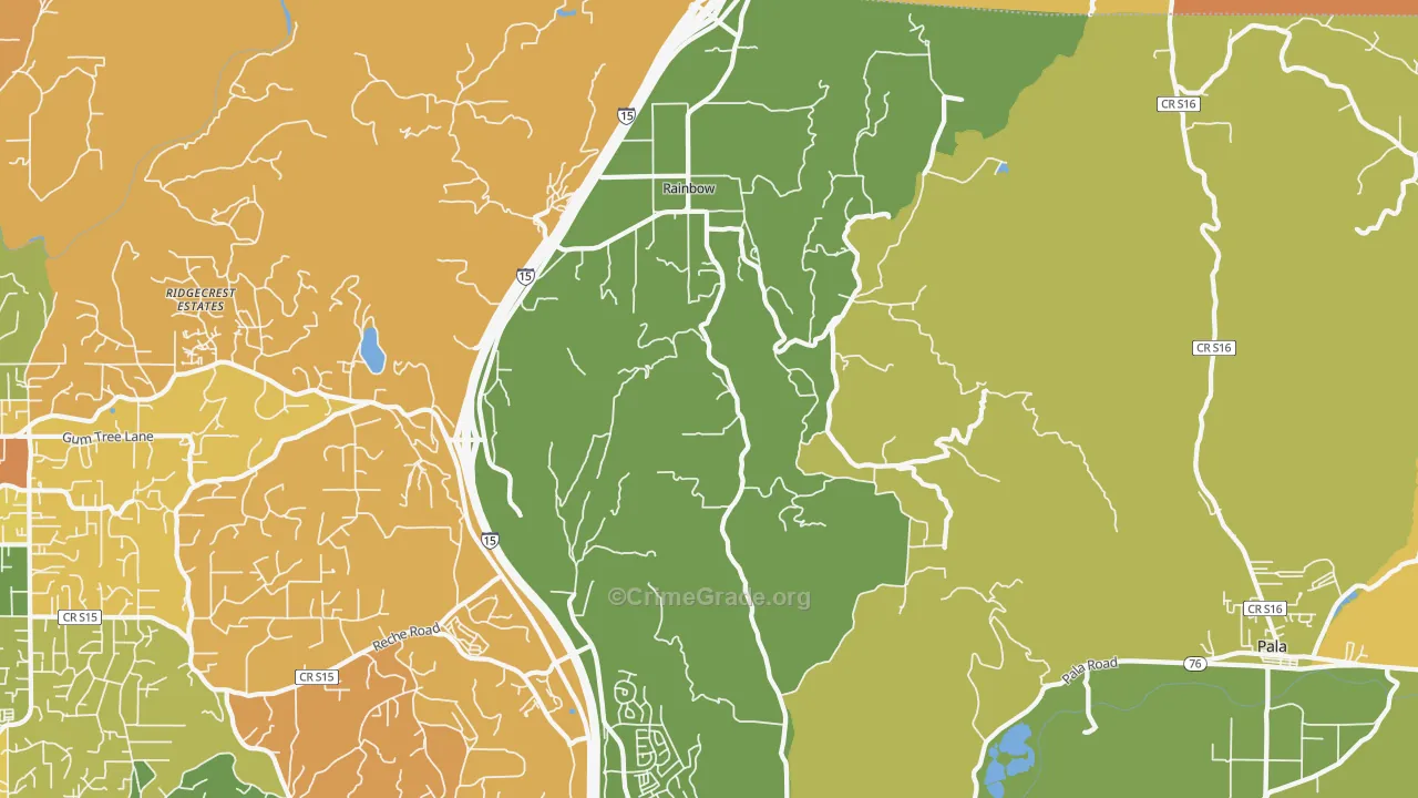 Rainbow, CA Map of Drug-Related Crime Rates