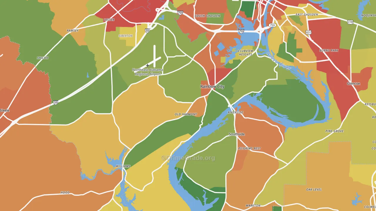 Rainbow City, AL Map of Drug-Related Crime Rates