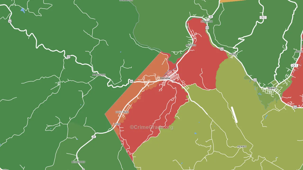 Rainelle, WV Map of Drug-Related Crime Rates