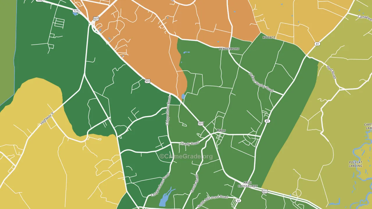 Rains, SC Map of Drug-Related Crime Rates