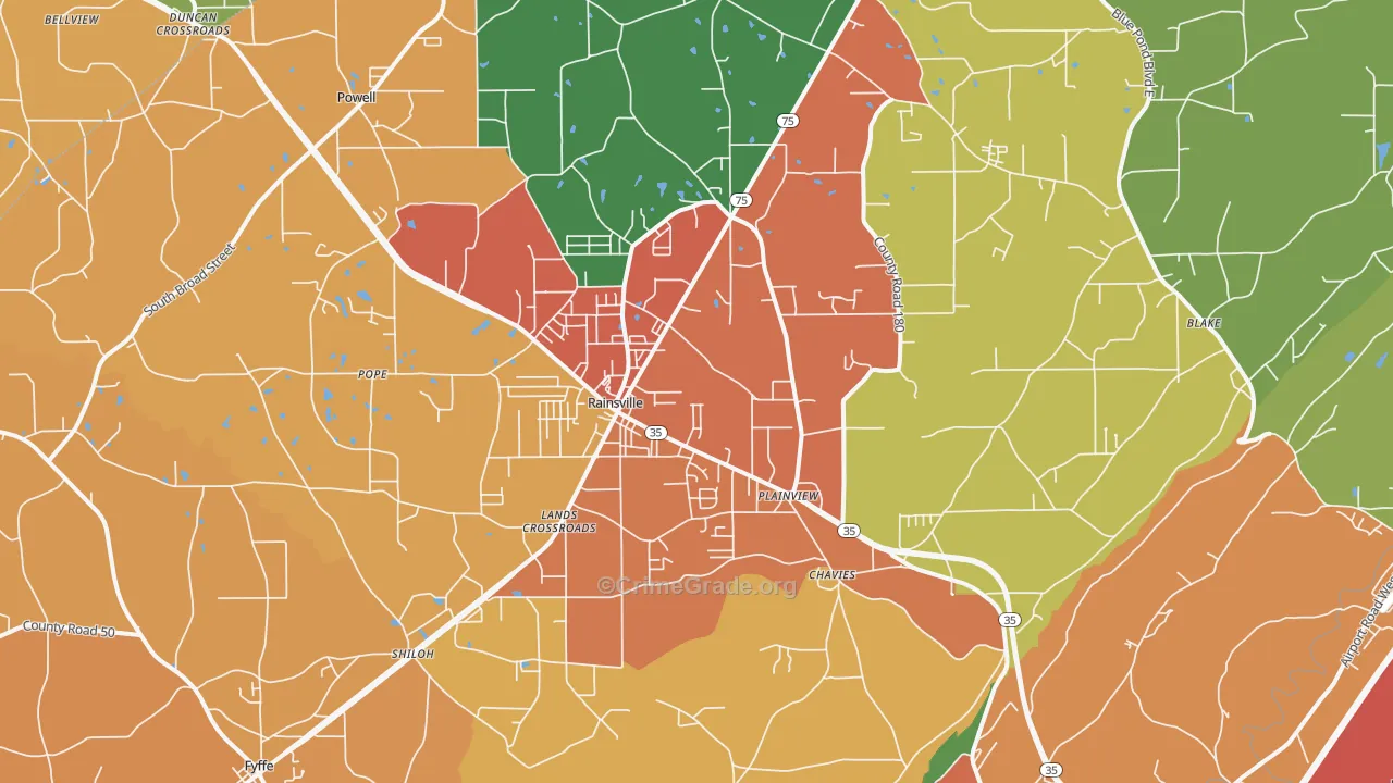 Rainsville, AL Map of Drug-Related Crime Rates