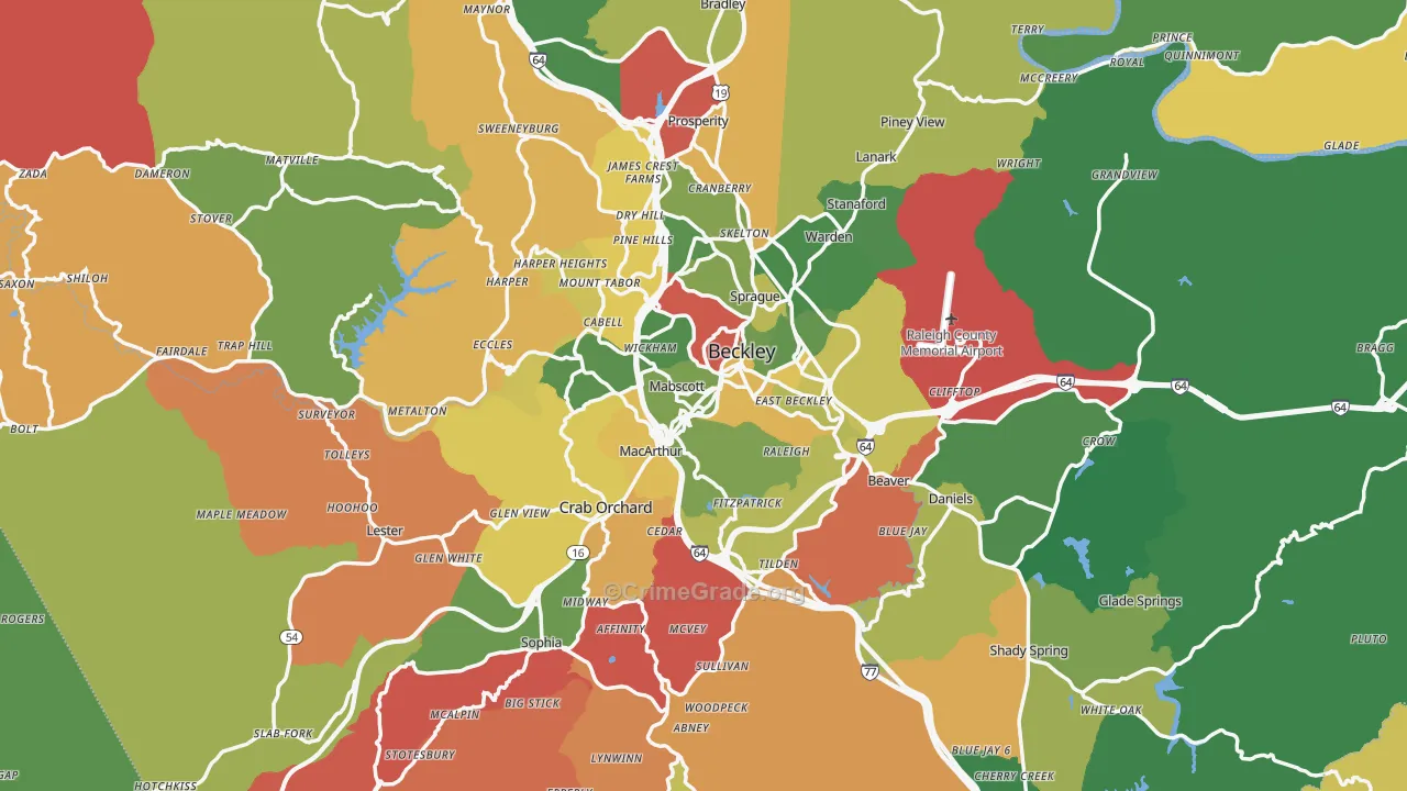 Raleigh County, WV Map of Drug-Related Crime Rates