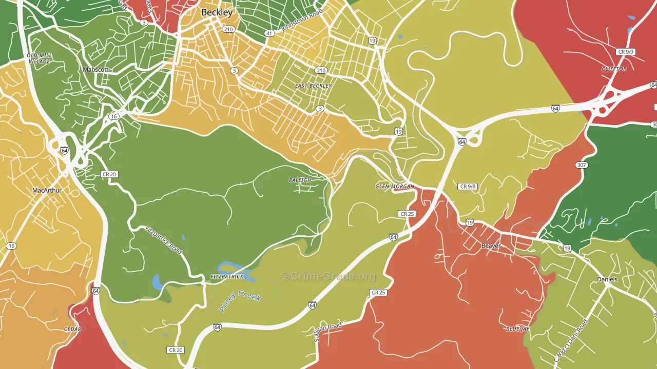Raleigh, WV Map of Drug-Related Crime Rates
