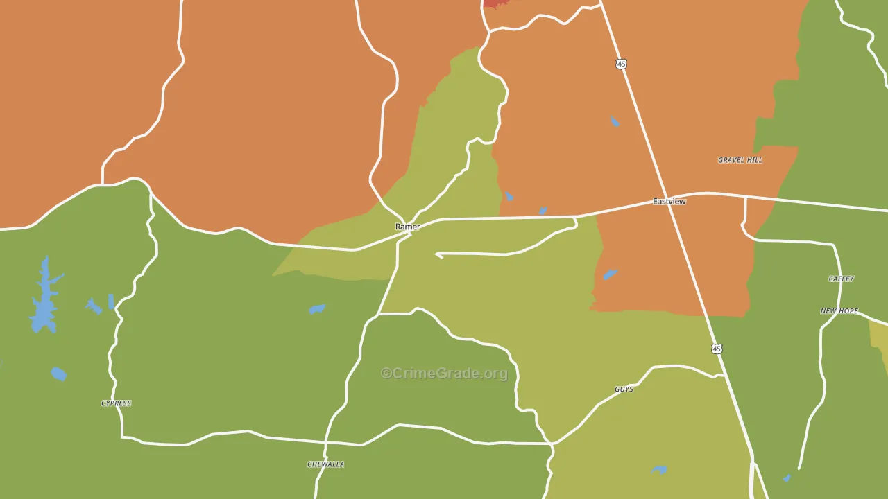 Ramer, TN Map of Drug-Related Crime Rates