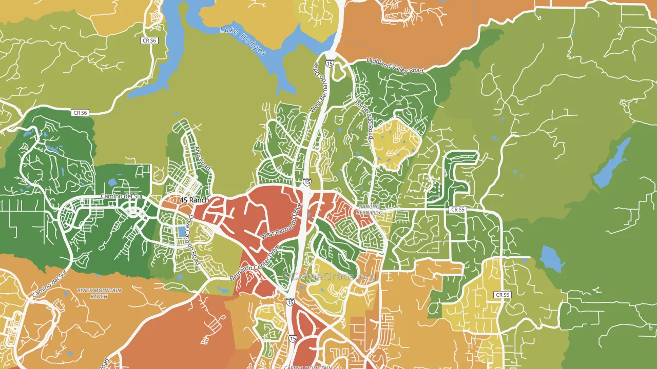 Rancho Bernadino, San Diego, CA Map of Drug-Related Crime Rates